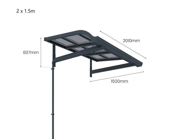 Country Window / Door Awning Canopy Collection, Size: 2 x 1.5m, Colour: Grey