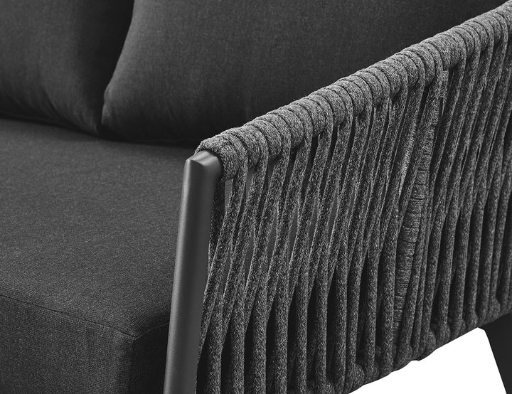 Kereru Aluminium and Rope Outdoor Loveseat, Colour: Grey,