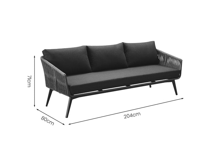 Kereru Aluminium and Rope Outdoor 3 Seater Sofa, Colour: Grey,
