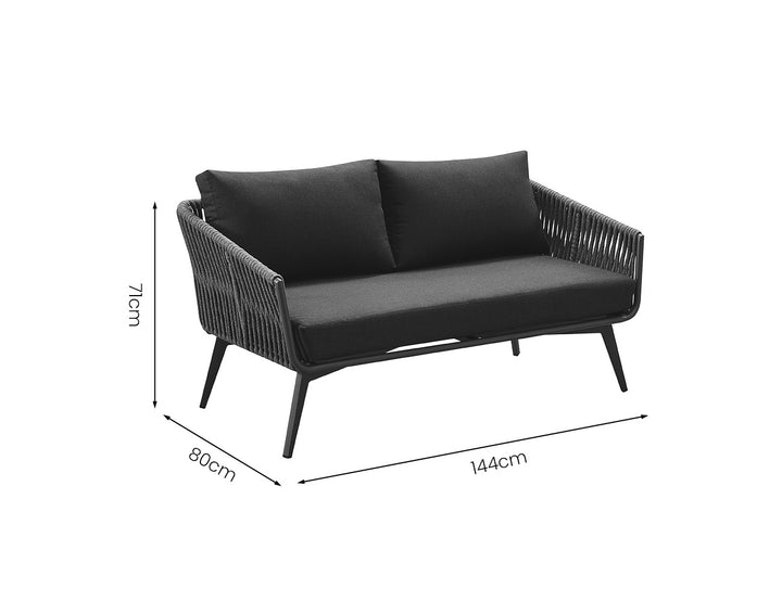 Kereru Aluminium and Rope Outdoor Loveseat, Colour: Grey,