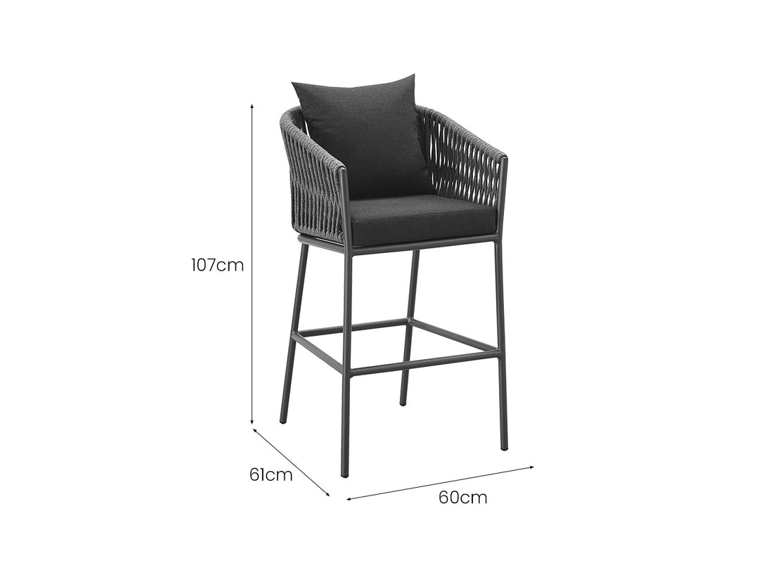Kereru Aluminium and Rope Outdoor Bar Chair, Colour: Grey,