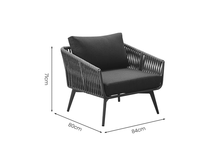 Kereru Aluminium and Rope Outdoor Armchair, Colour: Grey,
