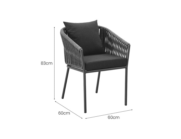 Kereru Aluminium and Rope Outdoor Dining Chair, Colour: Grey,