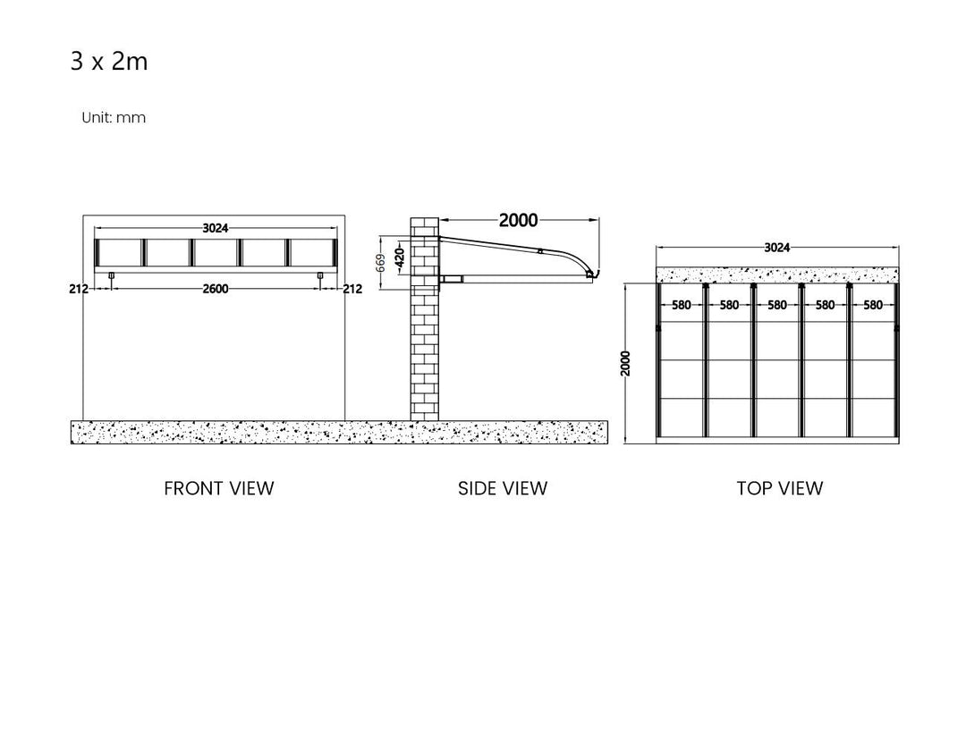 Country Window / Door Awning Canopy Collection, Size: 2 x 1.5m, Colour: Grey
