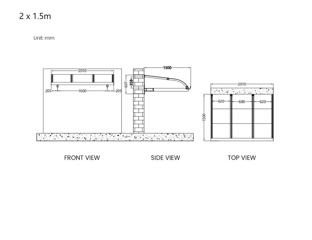 Country Window / Door Awning Canopy Collection, Size: 2 x 1.5m, Colour: Grey