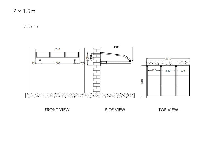 Country Window / Door Awning Canopy Collection, Size: 2 x 1.5m, Colour: Grey