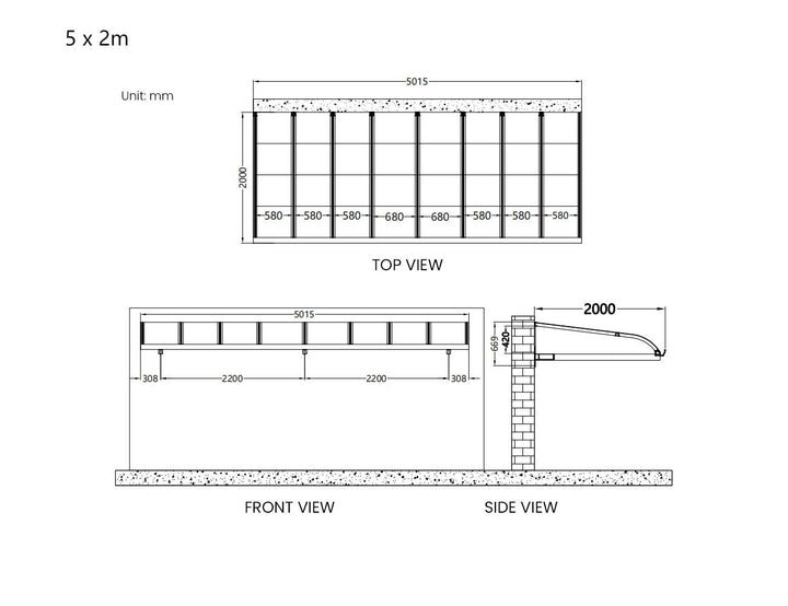 Country Window / Door Awning Canopy Collection, Size: 2 x 1.5m, Colour: Grey