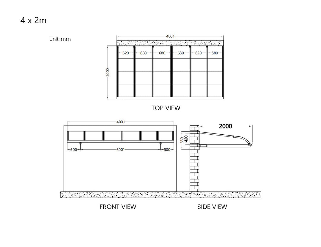 Country Window / Door Awning Canopy Collection, Size: 2 x 1.5m, Colour: Grey