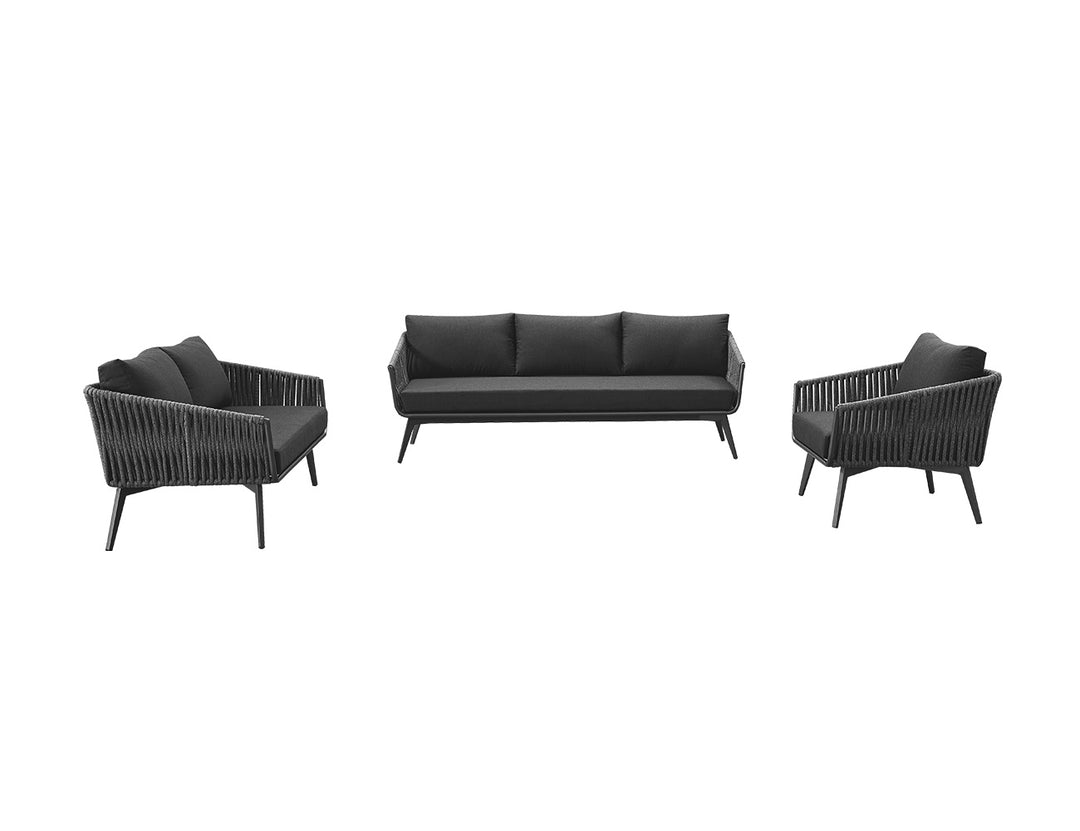 Kereru Aluminium and Rope Outdoor Loveseat, Colour: Grey,