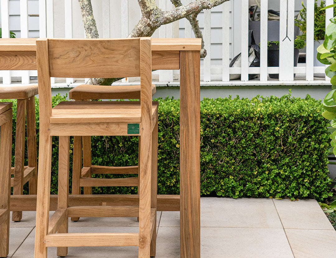 Teak Counter Chair & Long Rectangular Table  Set - 5PCS