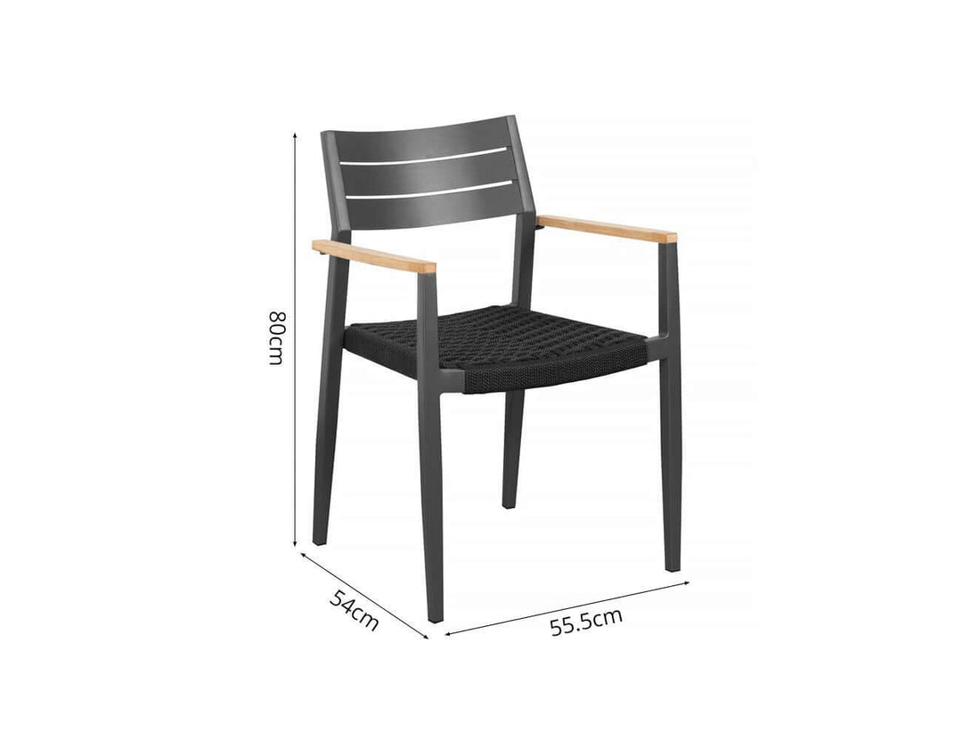 Albatross 2.0 Aluminium and Rope Outdoor Dining Chair, Colour: Dark Grey,