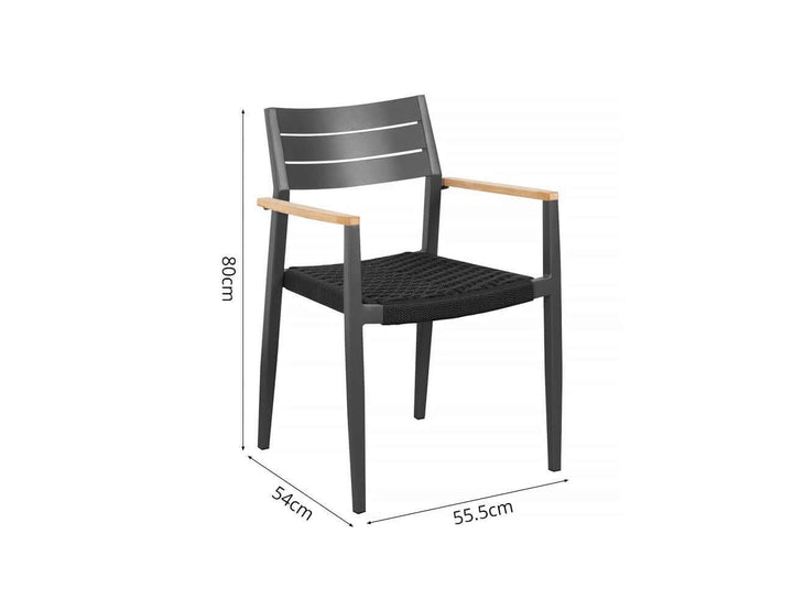 Albatross 2.0 Aluminium and Rope Outdoor Dining Chair, Colour: Dark Grey,