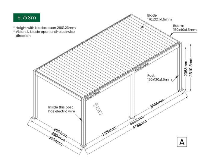 Baltic Motorised Freestanding Louvre Roof Aluminium Pergola, Size: 2 x 2m, Colour: White