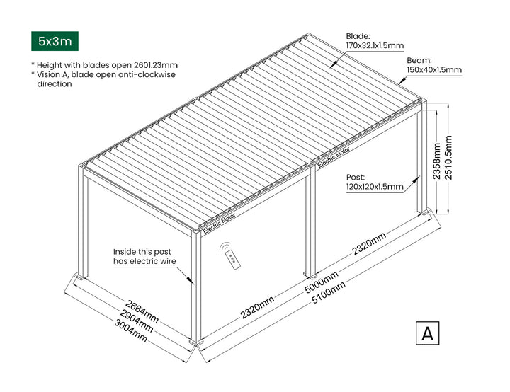 Baltic Motorised Freestanding Louvre Roof Aluminium Pergola, Size: 2 x 2m, Colour: White