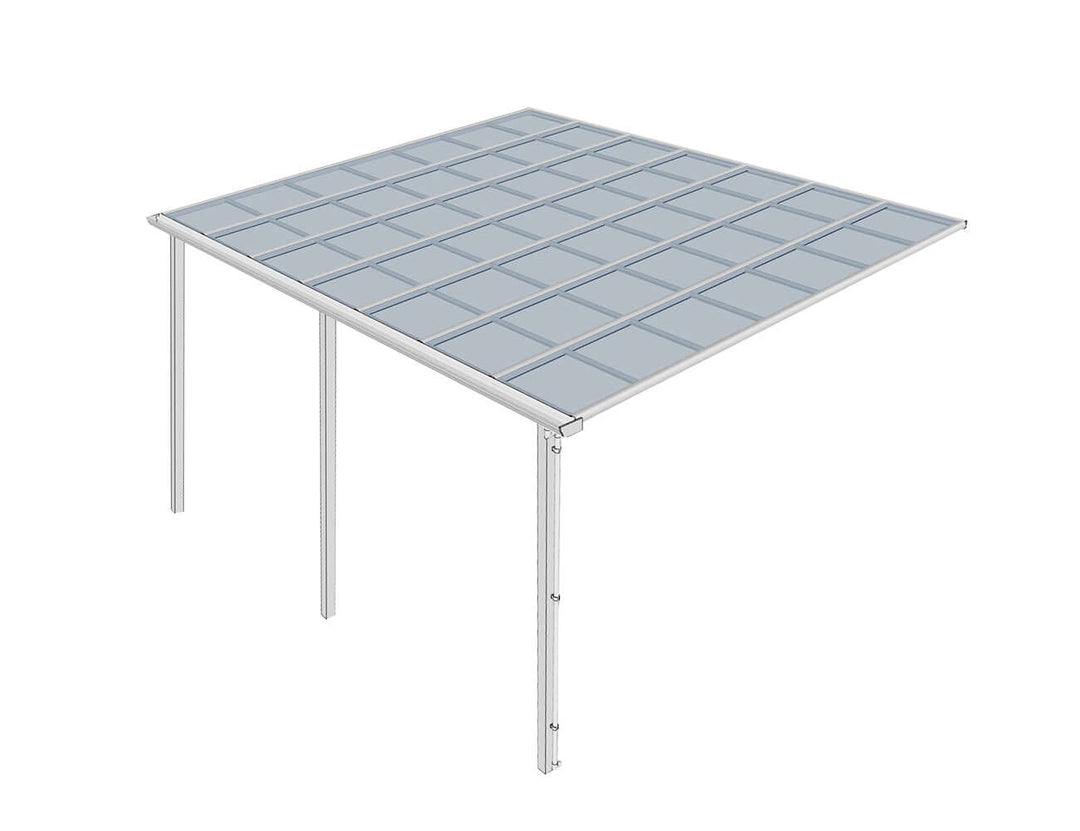 5 X 4m Wall Mounted Patio Cover, Colour: White / Light Smoky Grey,