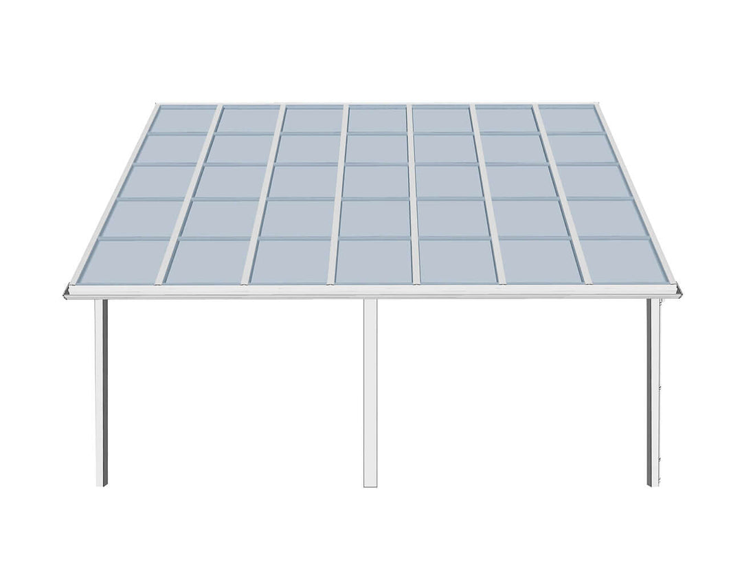 5 X 4m Wall Mounted Patio Cover, Colour: White / Light Smoky Grey,