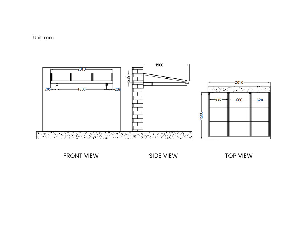 City Window / Door Awning Canopy Collection, Size: 2 x 1.5m, Colour: Black / Light Grey