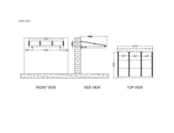 City Window / Door Awning Canopy Collection, Size: 2 x 1.5m, Colour: Black / Light Grey