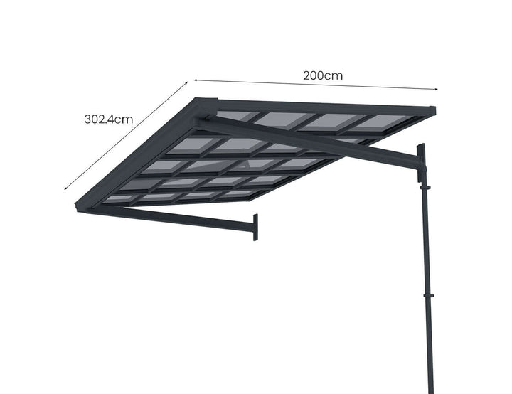 City Window / Door Awning Canopy Collection, Size: 2 x 1.5m, Colour: Black / Light Grey