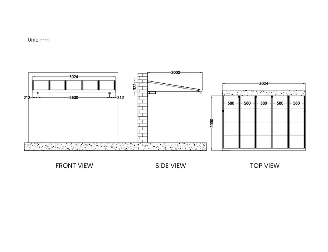 City Window / Door Awning Canopy Collection, Size: 2 x 1.5m, Colour: Black / Light Grey