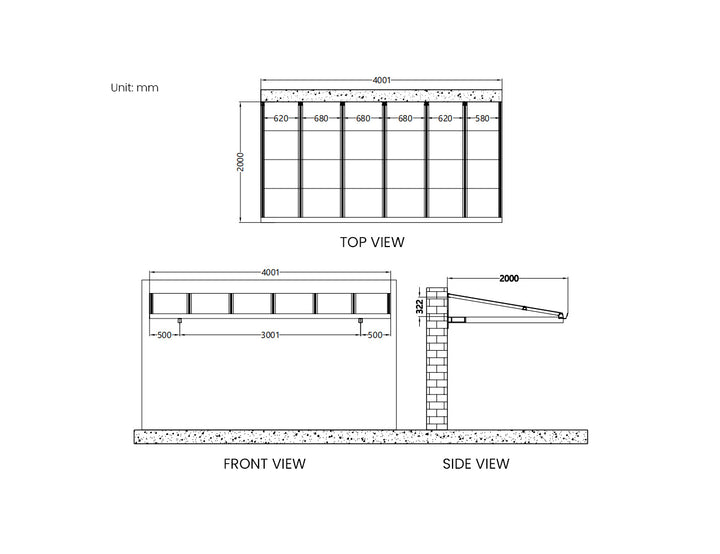 City Window / Door Awning Canopy Collection, Size: 2 x 1.5m, Colour: Black / Light Grey