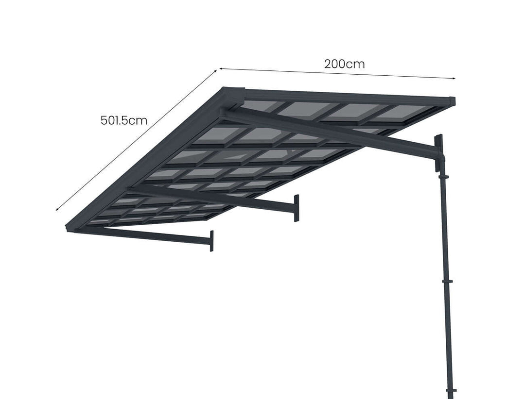 City Window / Door Awning Canopy Collection, Size: 2 x 1.5m, Colour: Black / Light Grey