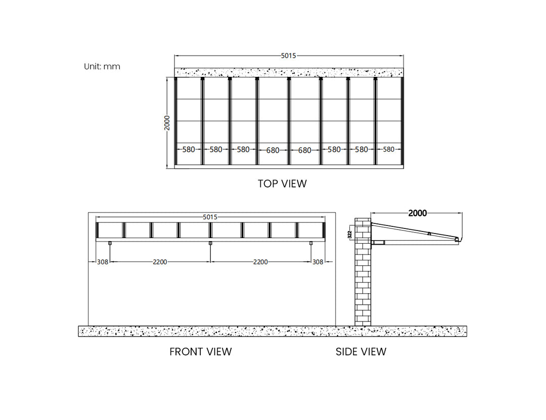 City Window / Door Awning Canopy Collection, Size: 2 x 1.5m, Colour: Black / Light Grey