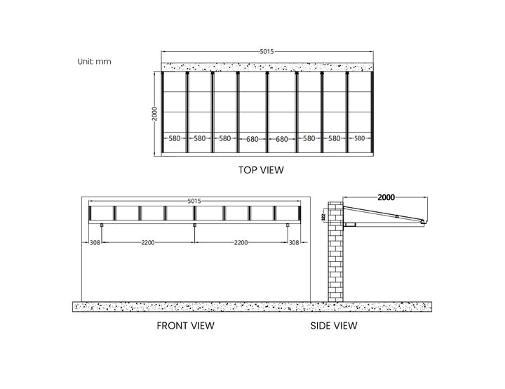 City Window / Door Awning Canopy Collection, Size: 2 x 1.5m, Colour: Black / Light Grey