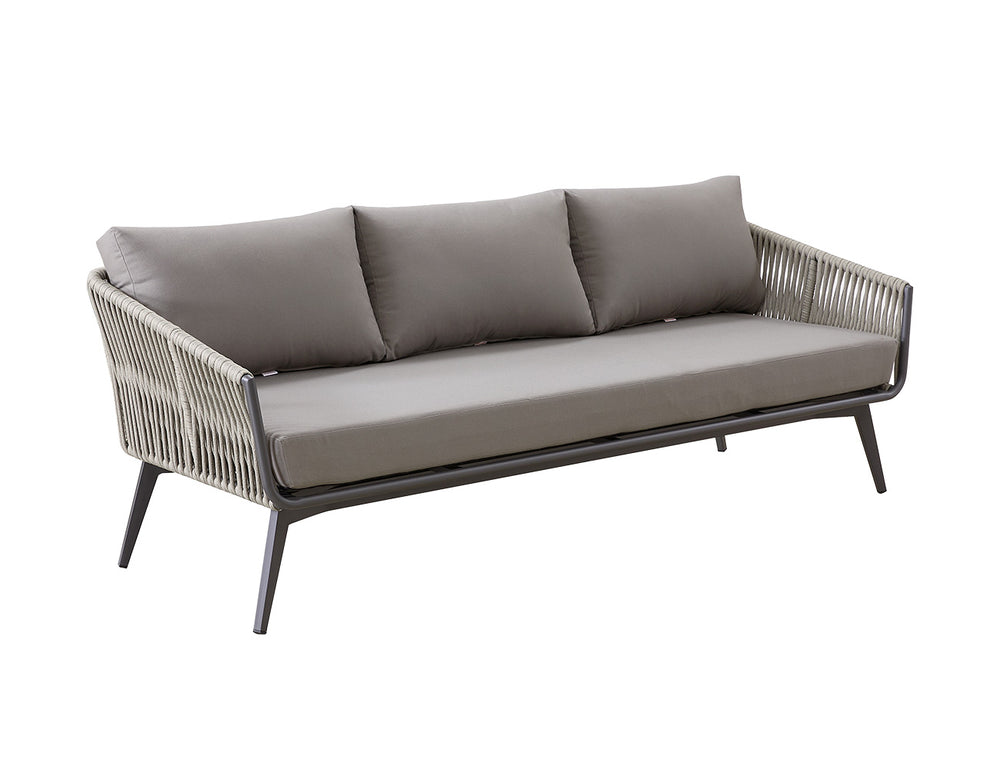 Kereru Aluminium and Rope Outdoor 3 Seater Sofa, Colour: Taupe,