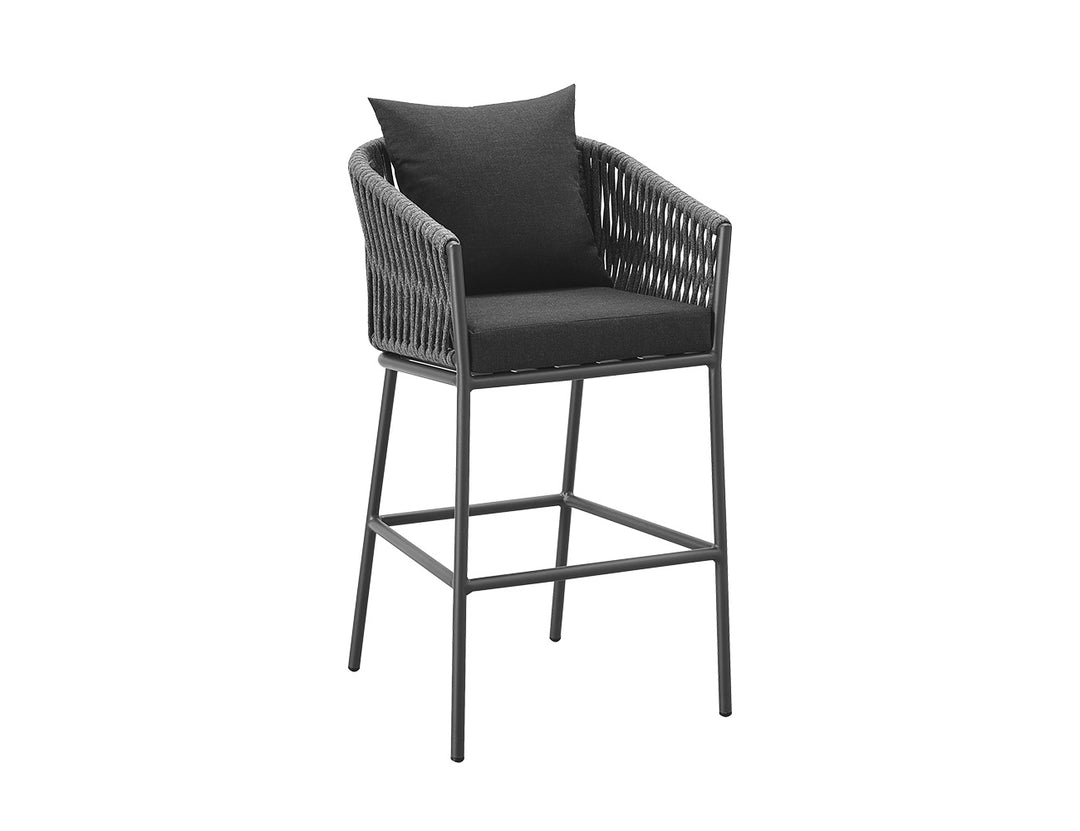 Kereru Aluminium and Rope Outdoor Bar Chair, Colour: Grey,