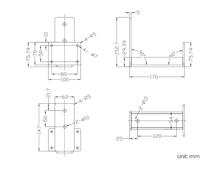 Fascia Wall Mounted Pergola Bracket, Colour: Black,