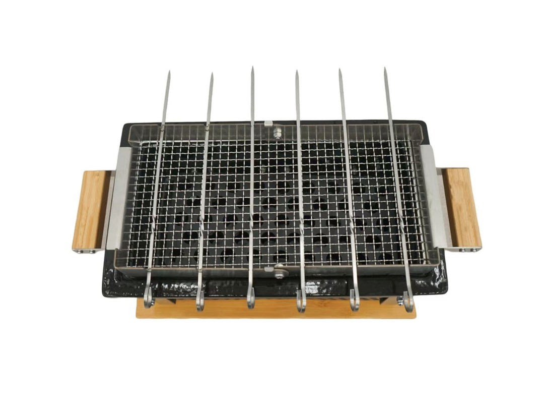 Hibachi Tabletop BBQ Grill With Skewer Rack - Rectangle