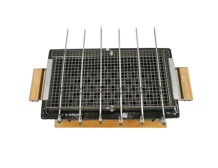 Hibachi Tabletop BBQ Grill With Skewer Rack - Rectangle