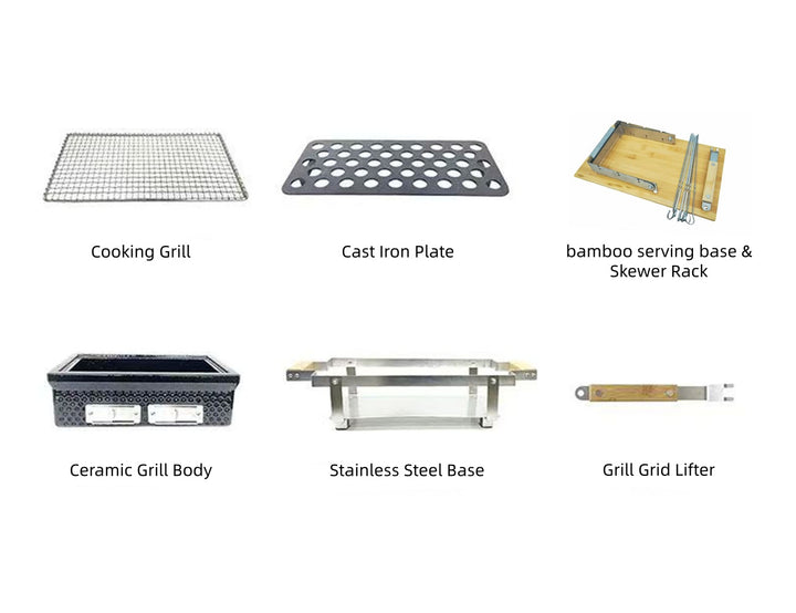 Hibachi Tabletop BBQ Grill With Skewer Rack - Rectangle