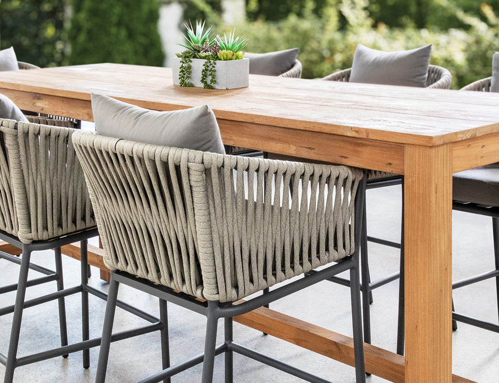 Kereru Aluminium and Rope Outdoor Bar Chair, Colour: Grey,