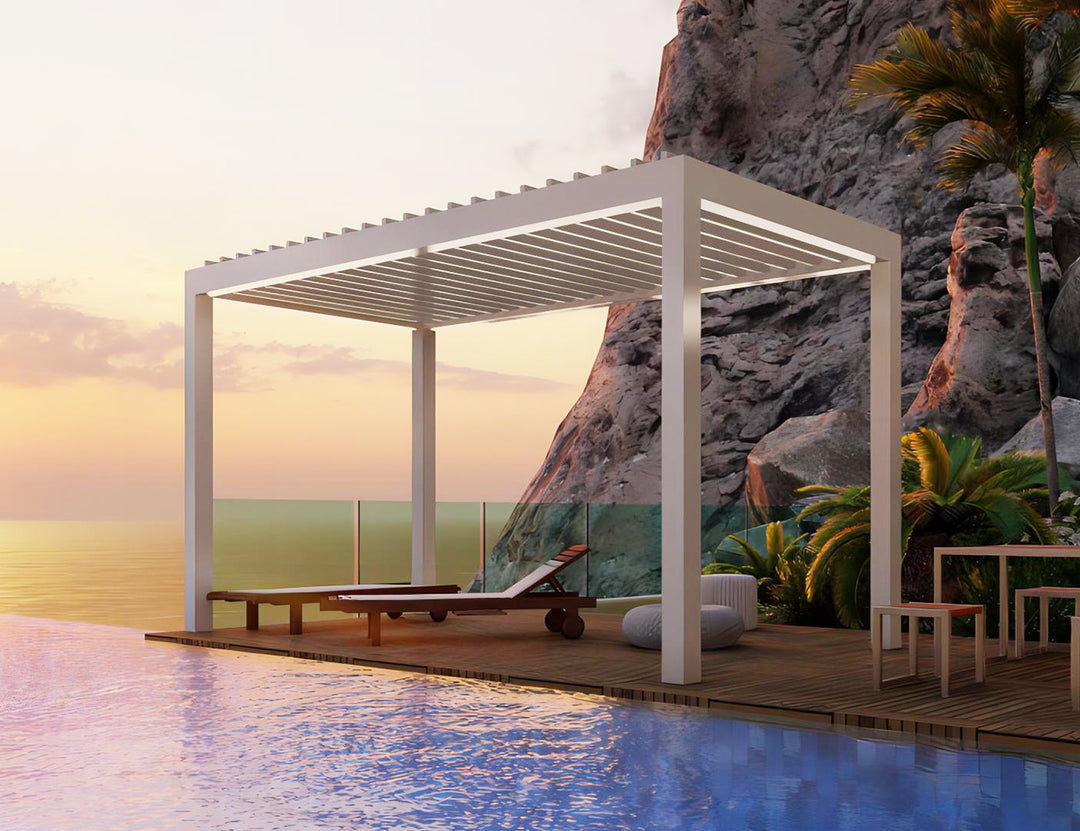Mediterranean Motorised Retractable Louvre Roof System, Size: 4 x 3m, Colour: White
