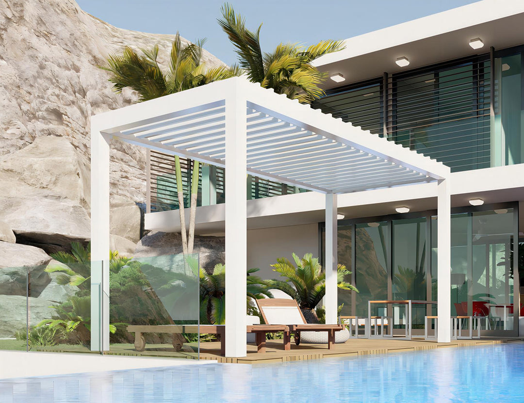 Mediterranean Motorised Retractable Louvre Roof System, Size: 4 x 3m, Colour: White