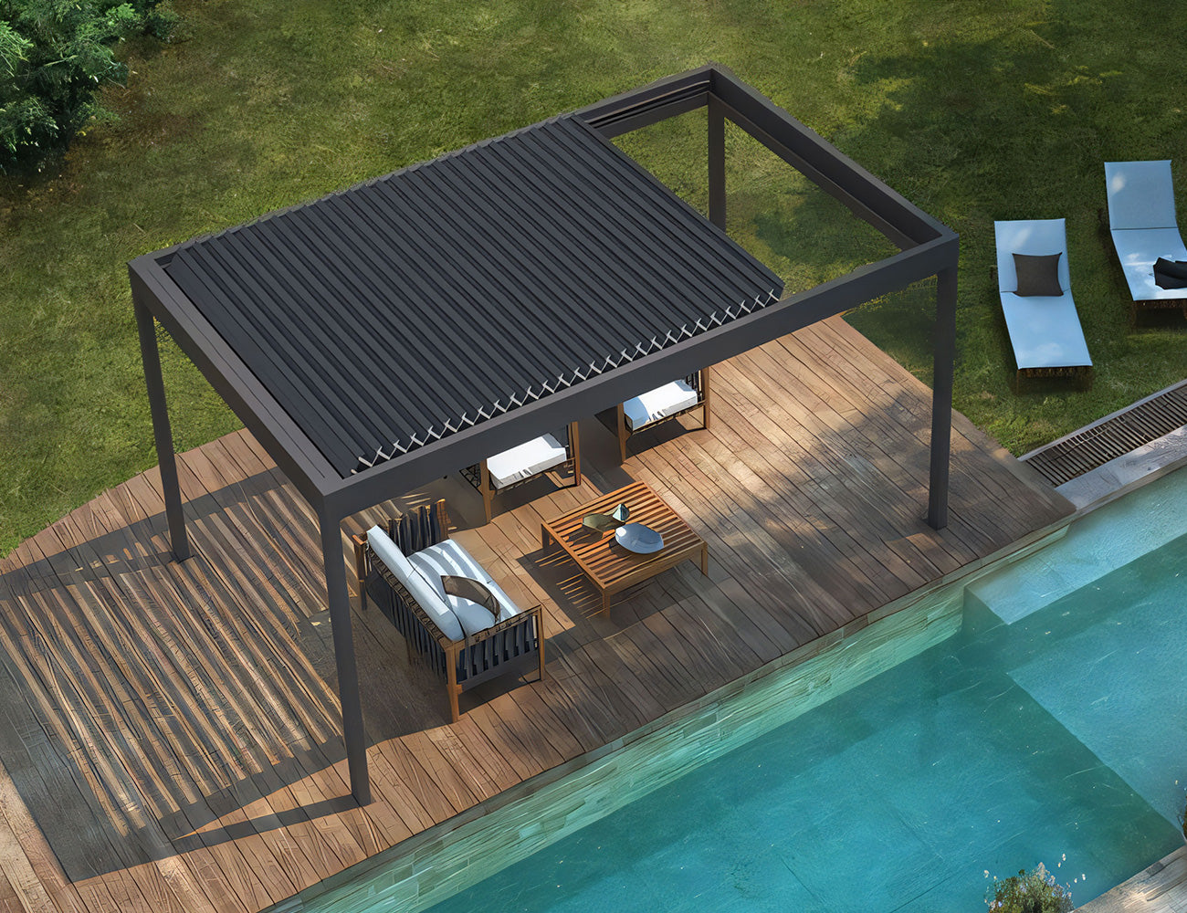 Mediterranean Motorised Retractable Louvre Roof System, Size: 4 x 3m, Colour: Charcoal