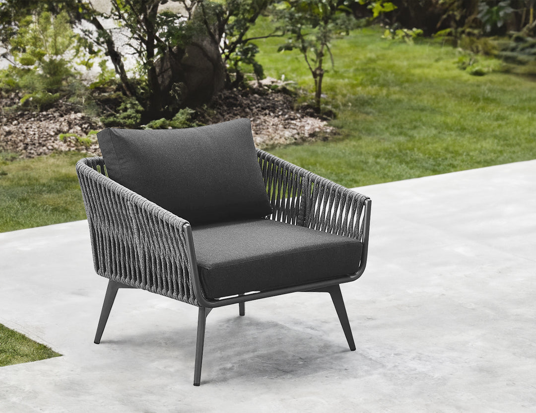 Kereru Aluminium and Rope Outdoor Armchair, Colour: Grey,