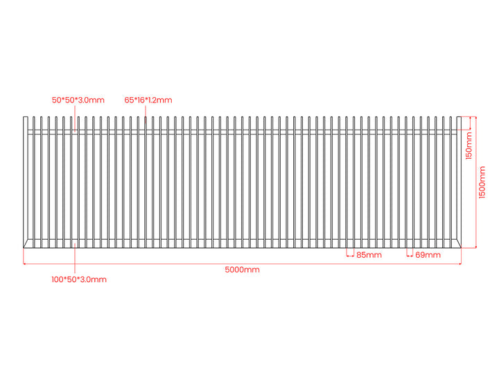 Roosevelt Motorised Sliding Gate, Colour: Black, Size: 5 x 1.2m
