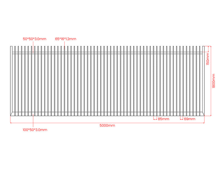 Roosevelt Motorised Sliding Gate, Colour: Black, Size: 5 x 1.2m