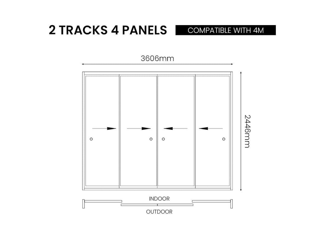 Tasman Freestanding Pergola Frame Glass Sliding Door, Size: 4m, Colour: Charcoal