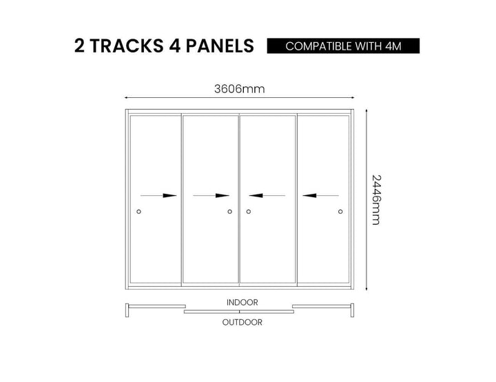 Tasman Freestanding Pergola Frame Glass Sliding Door, Size: 4m, Colour: Charcoal