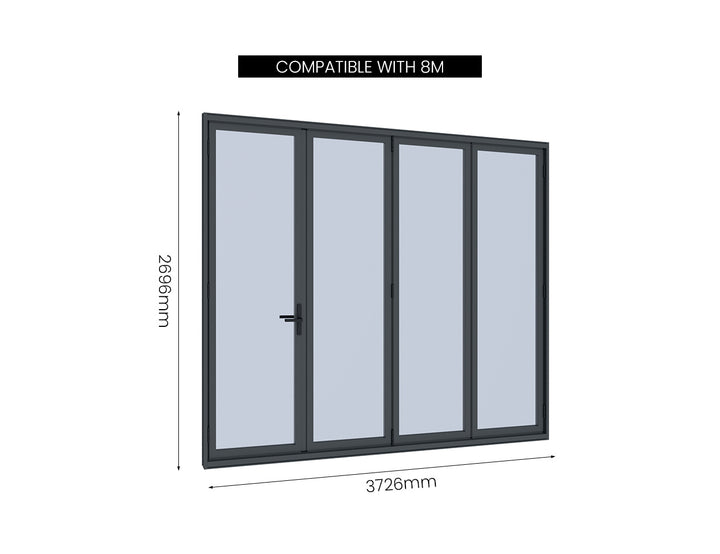 Tasman Wall Mounted Pergola Bifold Glass Door, Size: 3.7m, Colour: Black