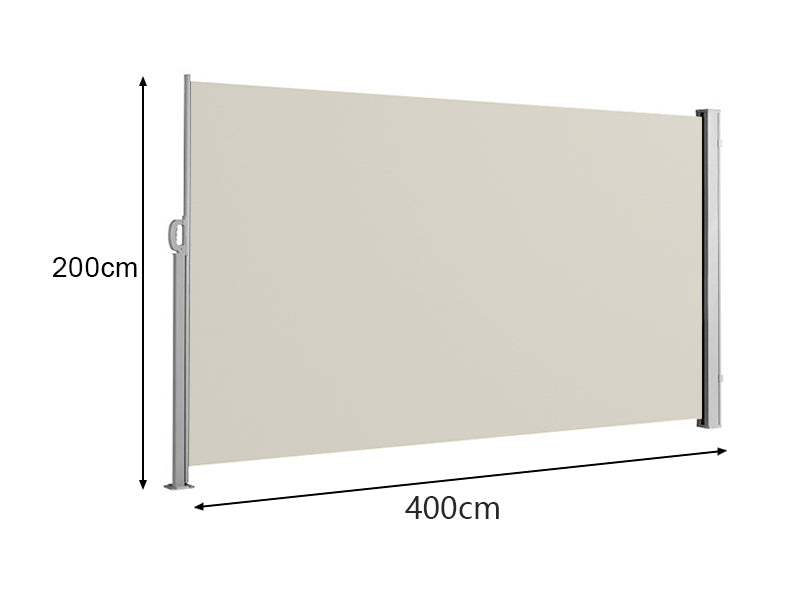 Patio Screen Retractable Side Awning 2m X 4m, Colour: Beige,