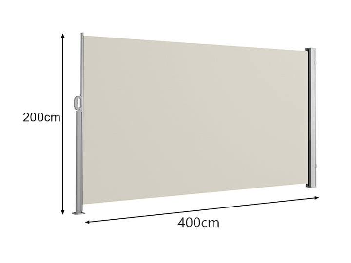 Patio Screen Retractable Side Awning 2m X 4m, Colour: Beige,