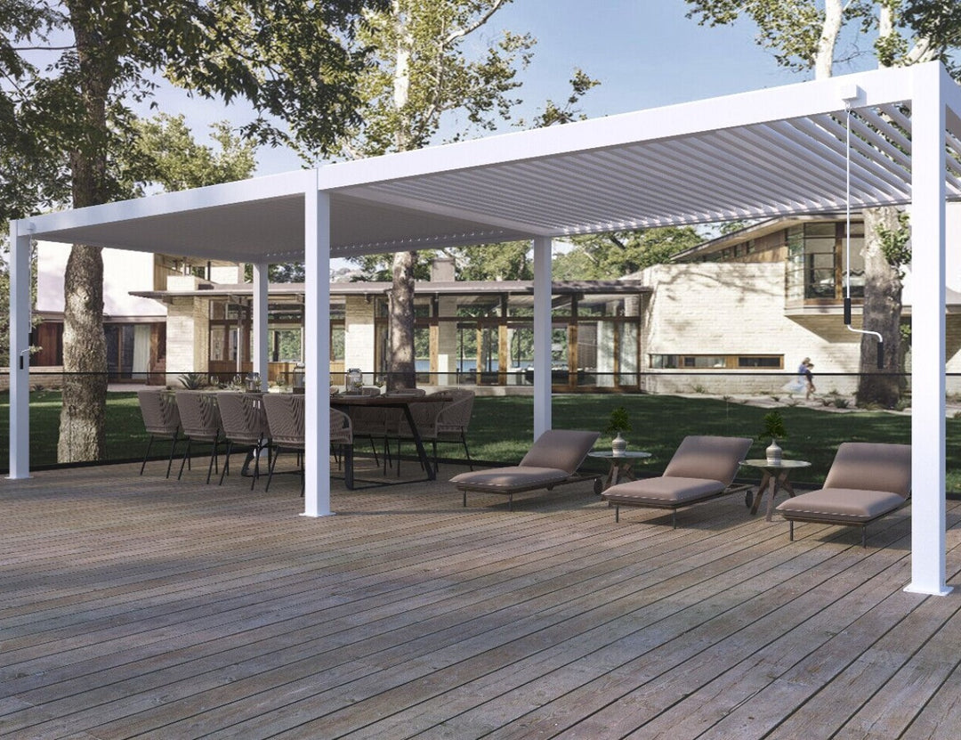 Baltic Manual Freestanding Louvre Roof Aluminium Pergola, Size: 2 x 2m, Colour: White