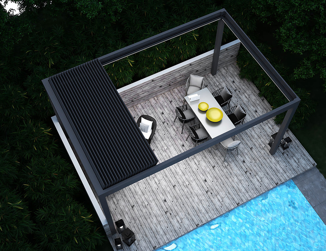 Mediterranean Motorised Retractable Louvre Roof System, Size: 4 x 3m, Colour: Black