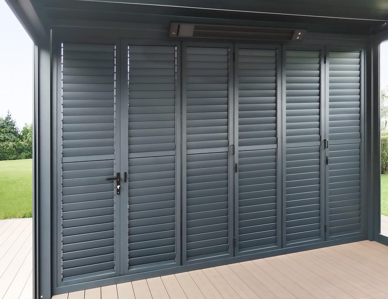 Caribbean Freestanding Pergola Bifold Shutter Wall, Size: 2.5m, Colour: Charcoal