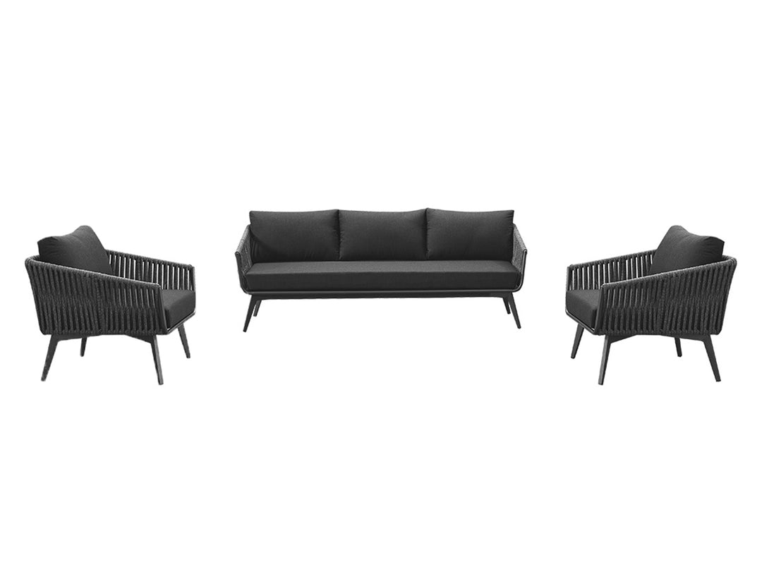 Kereru Aluminium and Rope Outdoor Sofa Set, Colour: Grey,